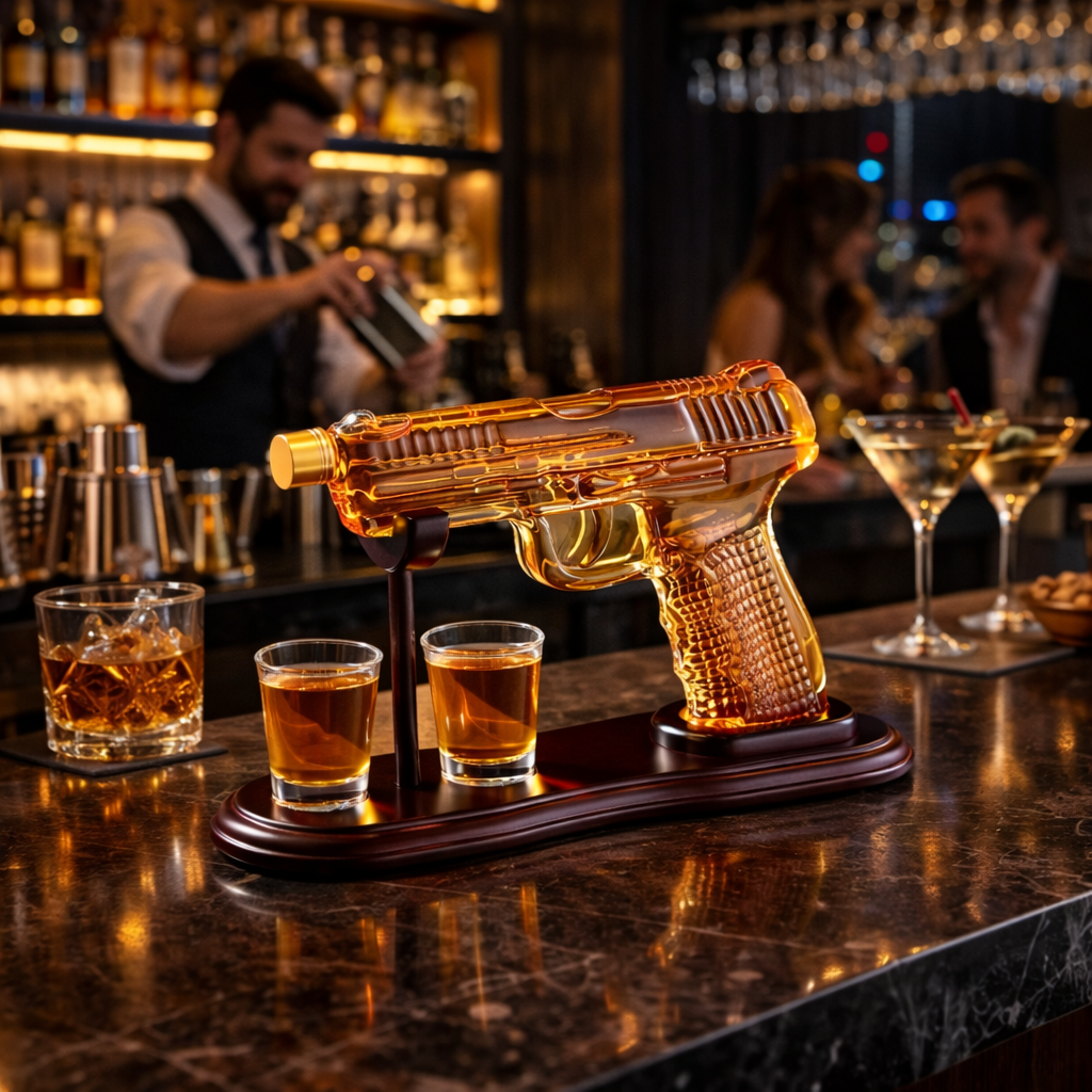 Butelka Whisky – Edycja Zestawu Pistolet z Szkłami